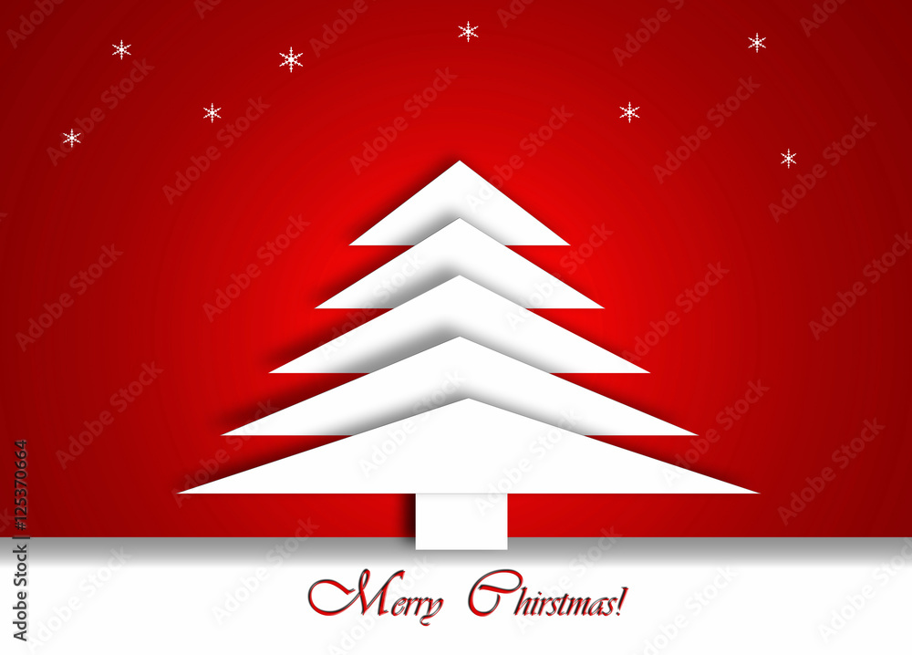 Navidad, felicitación, árbol, fondo rojo luminoso