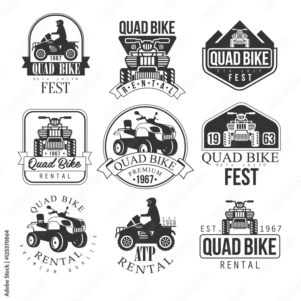 Quad Bike Rental Service Black And White Emblems
