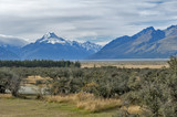 Aoraki / Mount Cook, the highest mountain in New Zealand, and the Tasman River seen from Glentanner Park Centre