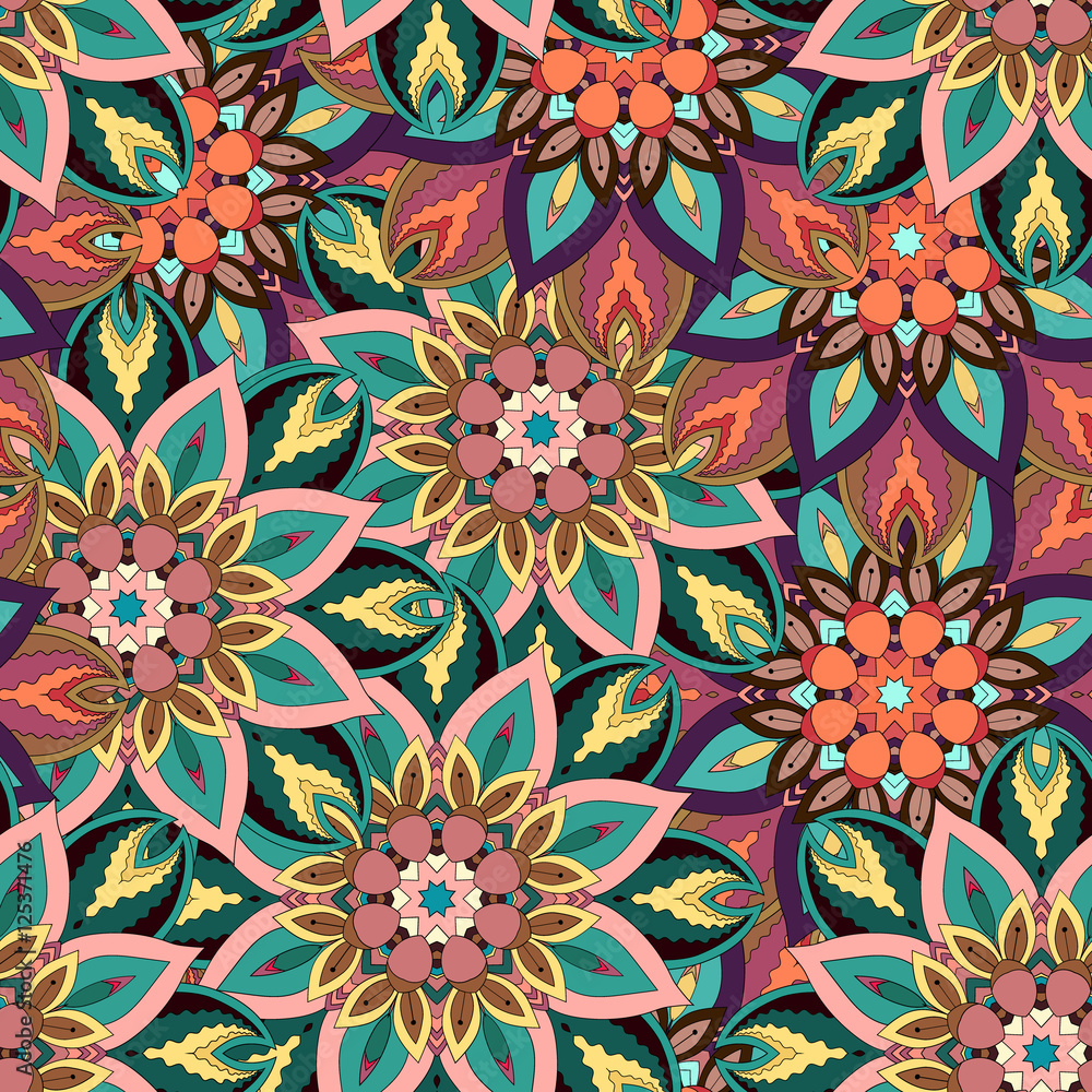 Ornate floral seamless texture, endless pattern with vintage mandala elements.