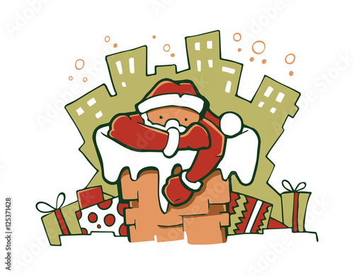 Vector Illustration of Santa gets out from the pipe.