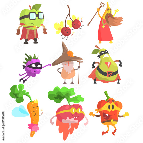 Silly Fantasy Fruit And Vegetable Characters Set