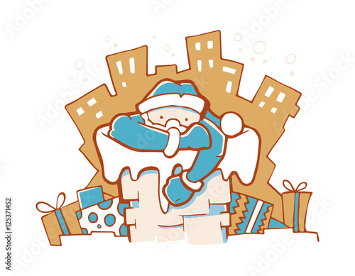 Vector Illustration of Santa gets out from the pipe.