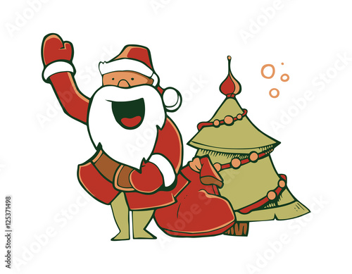 Vector Illustration of Santa Claus carrying sack full gifts