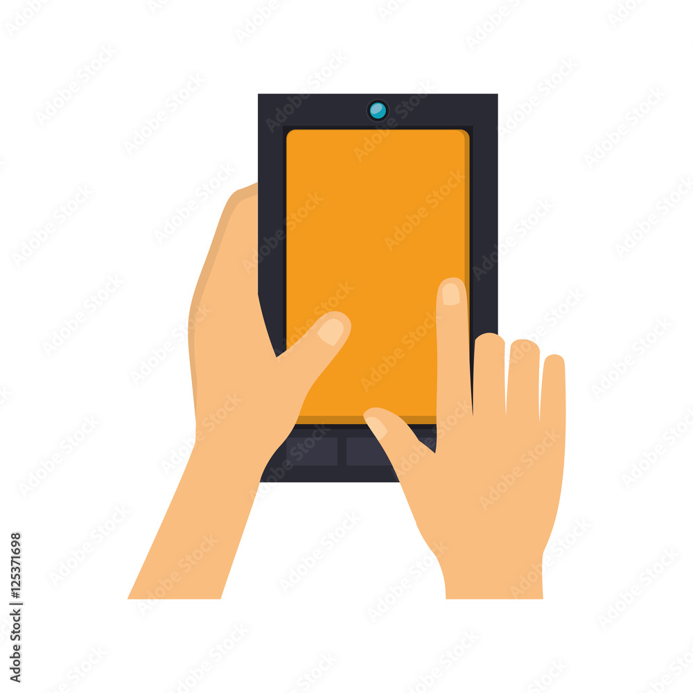 hands touch screen a cellphone vector illustration hands touch screen a cellphone vector illustration