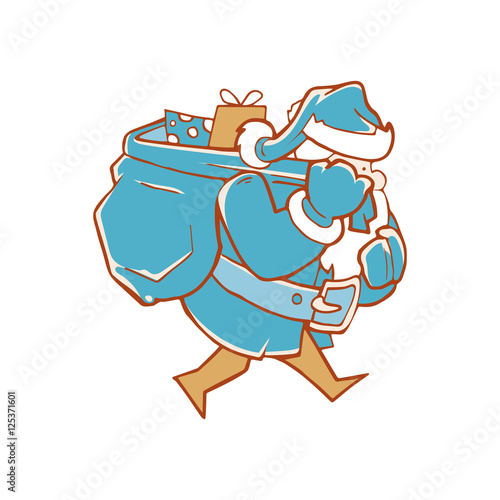 Vector Illustration of Santa Claus carrying sack full gifts