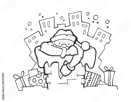 Vector Illustration of Santa gets out from the pipe.