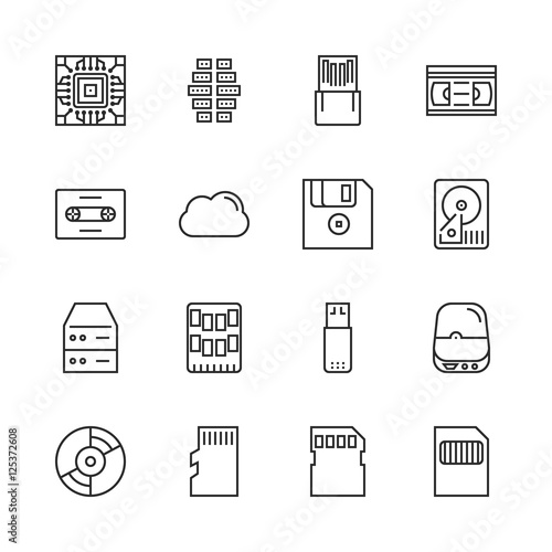 Data storage vector line icon set