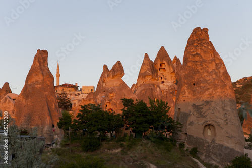 ancient and modern village of stone in Cappadocia Turkey