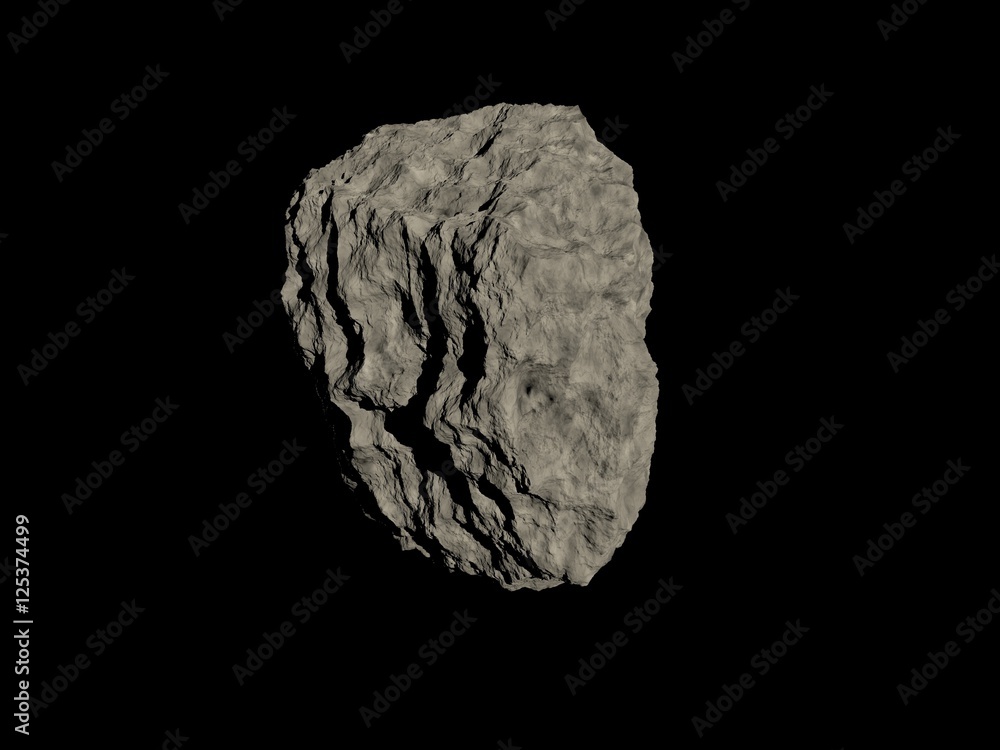 One meteorite isolated on black. Render. One meteorite isolated on black. Render.