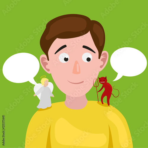 Man with angel and devil on his shoulder vector