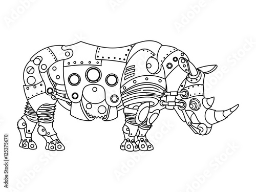 Steampunk style rhinoceros coloring book vector