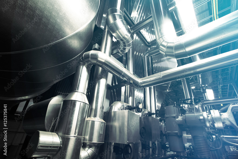 Industrial zone, Steel pipelines, valves and ladders Industrial zone, Steel pipelines, valves and ladders