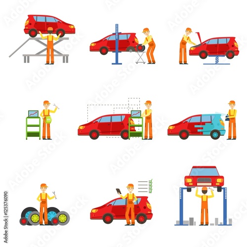 Car Repair Shop Services Set Of Illustrations