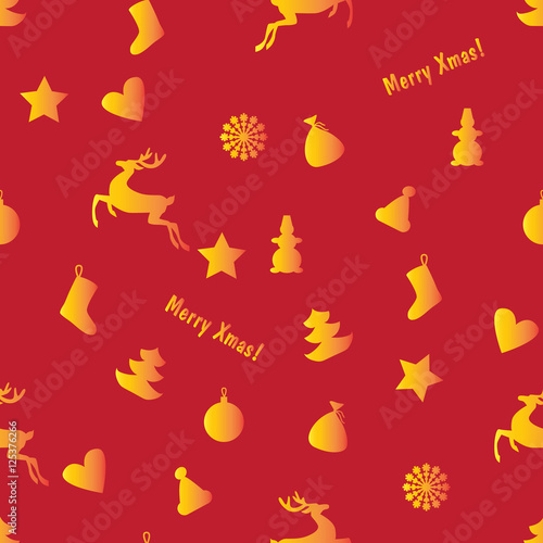 red seamless Christmas Background - reindeer  snowflakes  Christ