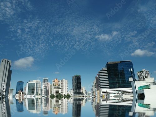 Cityscape view with blue sky