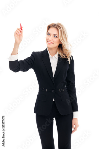 businesswoman writing or drawing something on screen