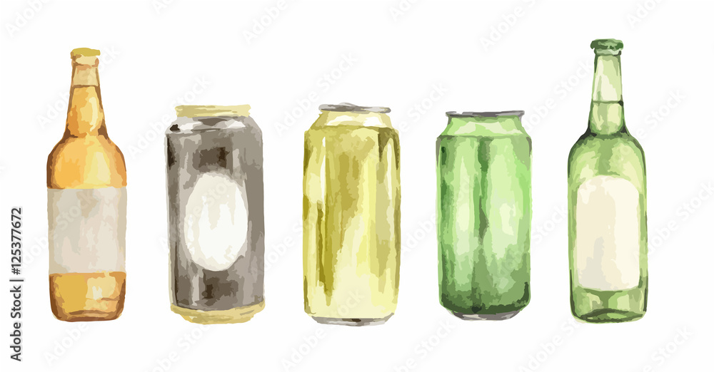Watercolor beer set. Isolated beer bottles on white background. Stock  Vector | Adobe Stock