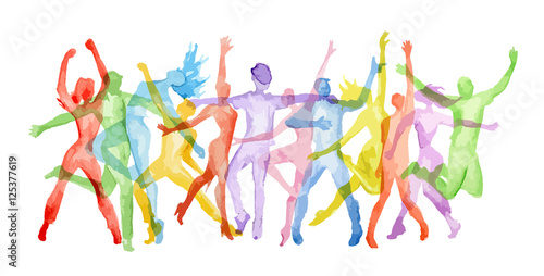 Watercolor dance set on white background. Dance poses. Healthy lifestyle, getting energy.