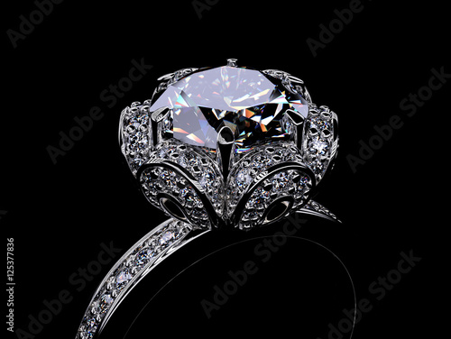 3D illustration of  Ring with Diamond. Jewelry background.