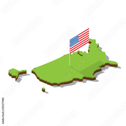 usa map with flag isometric