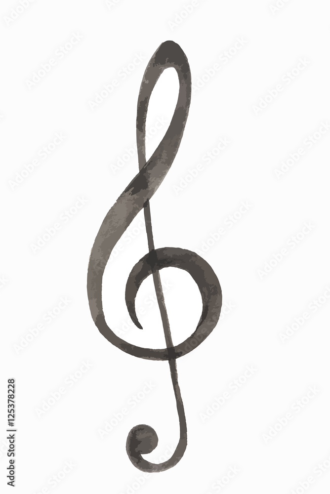 Watercolor treble clef. Isolated musical sign on white background. Watercolor treble clef. Isolated musical sign on white background.