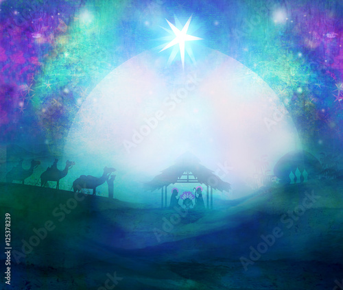 Biblical scene - birth of Jesus in Bethlehem.