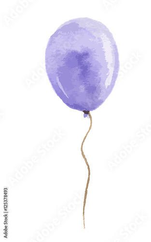 Isolated watercolor balloon on white background. Beautiful and colorful purple balloon for decoration for holidays.