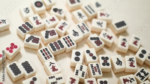 Mahjong pieces together Pan up photo