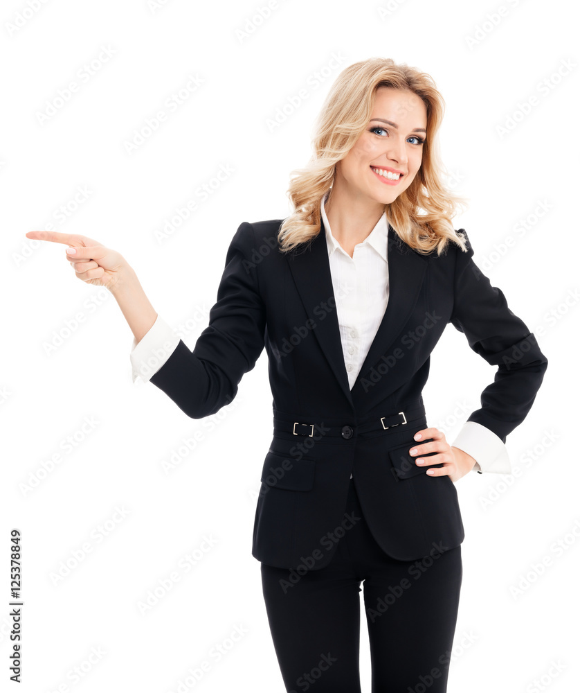 young businesswoman, showing something young businesswoman, showing something