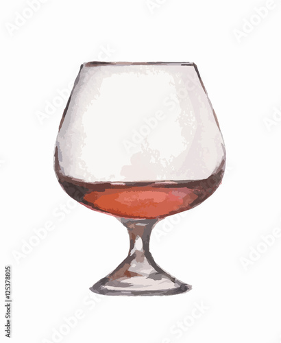 Watercolor cognac glass on white background. Alcohol beverage. Drink for restaurant or pub.