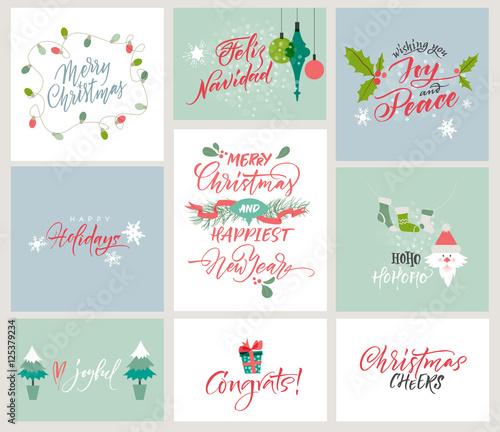 Vector alphabet. Christmas and New Year congrats. Season greetings. Lettering for postcards and greetings to family and friends