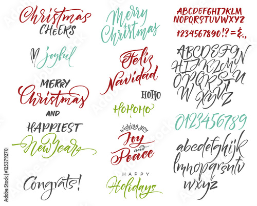 Vector alphabet. Christmas and New Year congrats. Season greetings. Lettering for postcards and greetings to family and friends