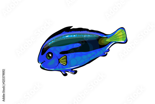Vector  neon blue fish in the sea. Funny illustration isolated o