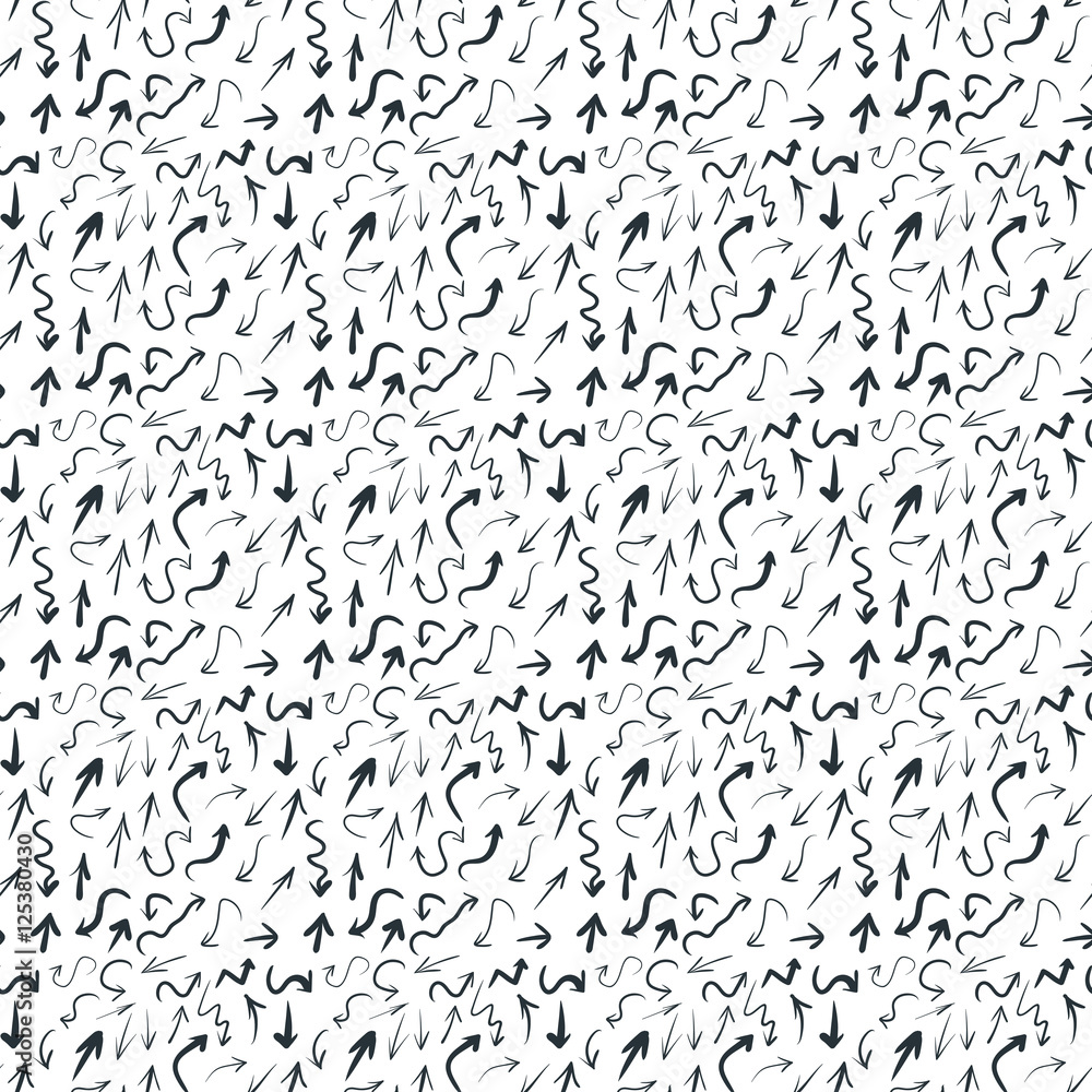 Hand draw arrows seamless pattern. Arrow of different shapes, linear symbols collection. Pointer direction, isolated vector illustration. Hand draw arrows seamless pattern. Arrow of different shapes, linear symbols collection. Pointer direction, isolated vector illustration.