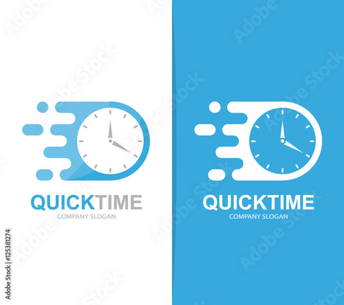 Vector fast clock logo combination. Speed timer symbol or icon. Unique express and watch logotype design template.