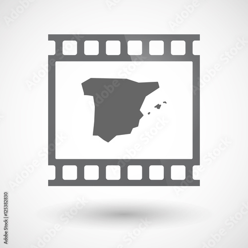 Isolated 35mm film frame slide photogram with  the map of  Spain