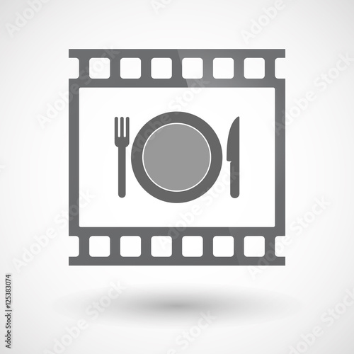 Isolated 35mm film frame slide photogram with  a dish, knife and