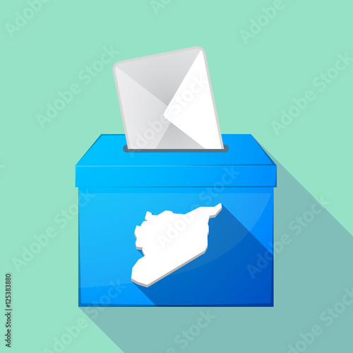 Long shadow ballot box with the map of Syria