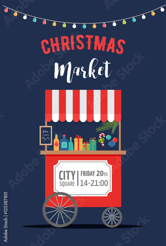 Christmas village, winter town, Christmas market, Xmas fair, Christmas poster. Merry Christmas background