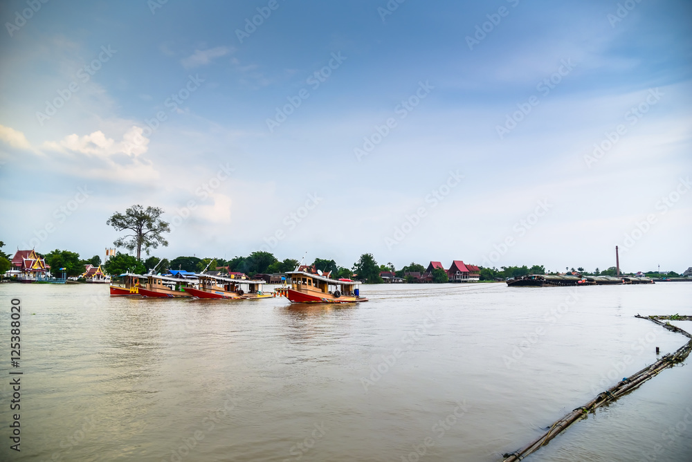Tugboat cargo ship in Chao Phraya river, Thailand.