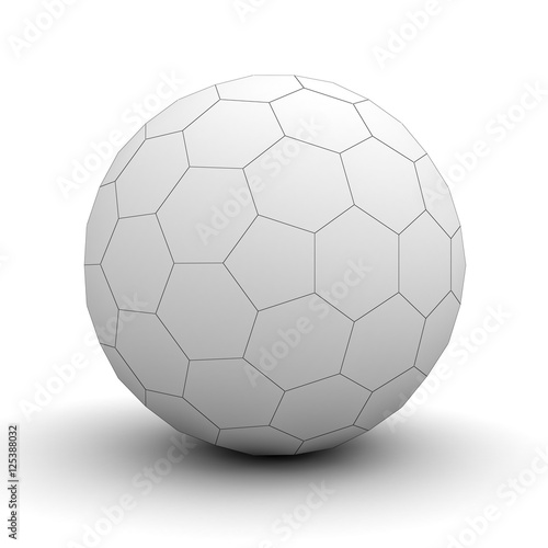 White sphere hexagon wireframe isolated over white background with shadow 3D rendering