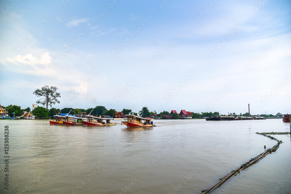 Tugboat cargo ship in Chao Phraya river, Thailand.