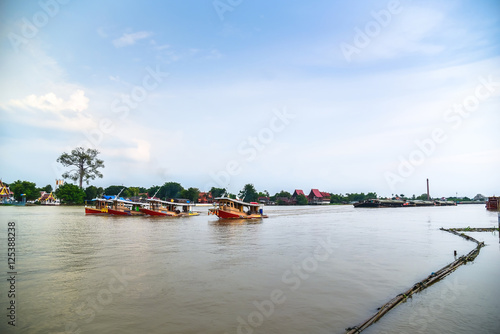 Tugboat cargo ship in Chao Phraya river, Thailand. photo