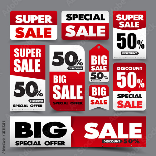 Collection of basic red and white web tag banner promotion sale