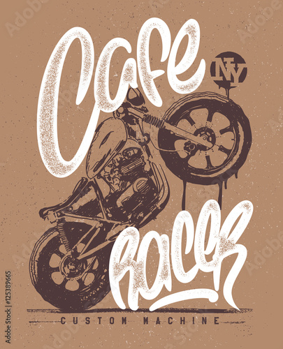 Cafe racer Vintage Motorcycle hand drawn t-shirt print
