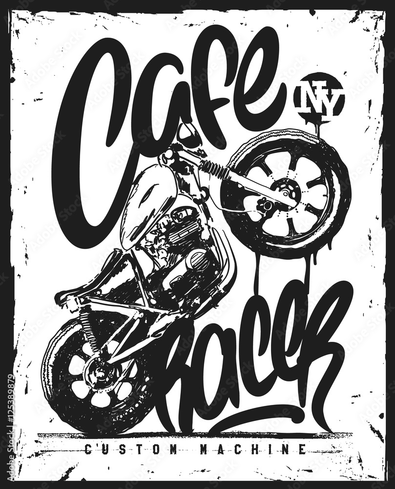 Cafe racer Vintage Motorcycle hand drawn t-shirt print