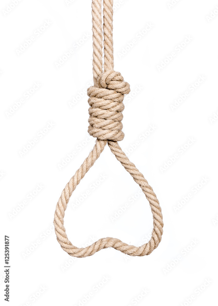Hangman's noose. Hangman's noose in heart shape isolated on a white background, a symbol of death or love.