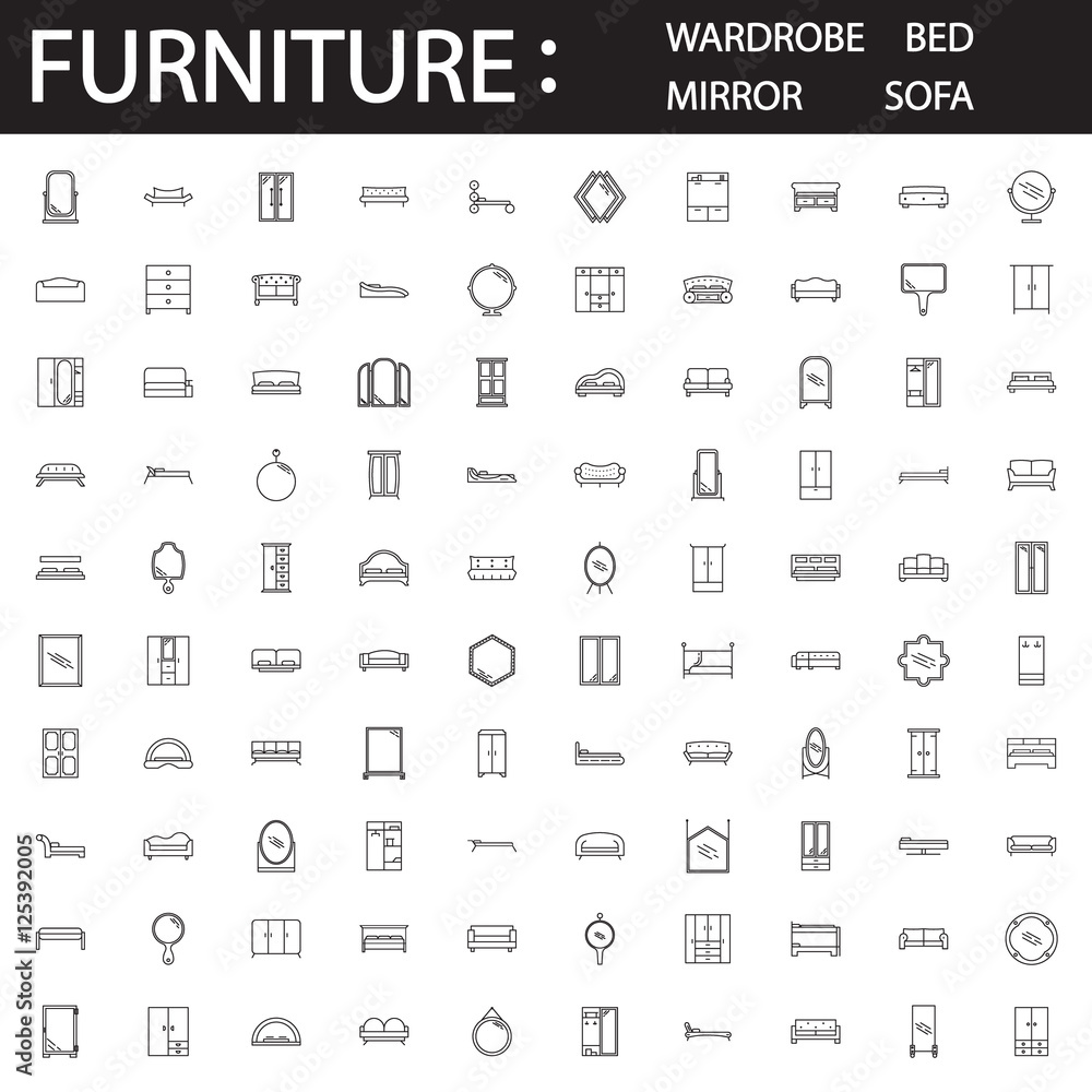 Furniture line icon set. Furniture line icon set.