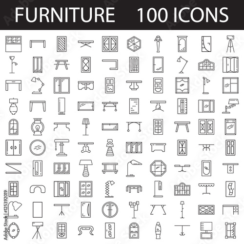 Furniture line icon set.